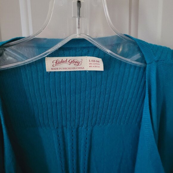 NWT's Vintage Swing Style Faded Glory Turquoise Sweater Misses Size Large - Picture 2 of 3